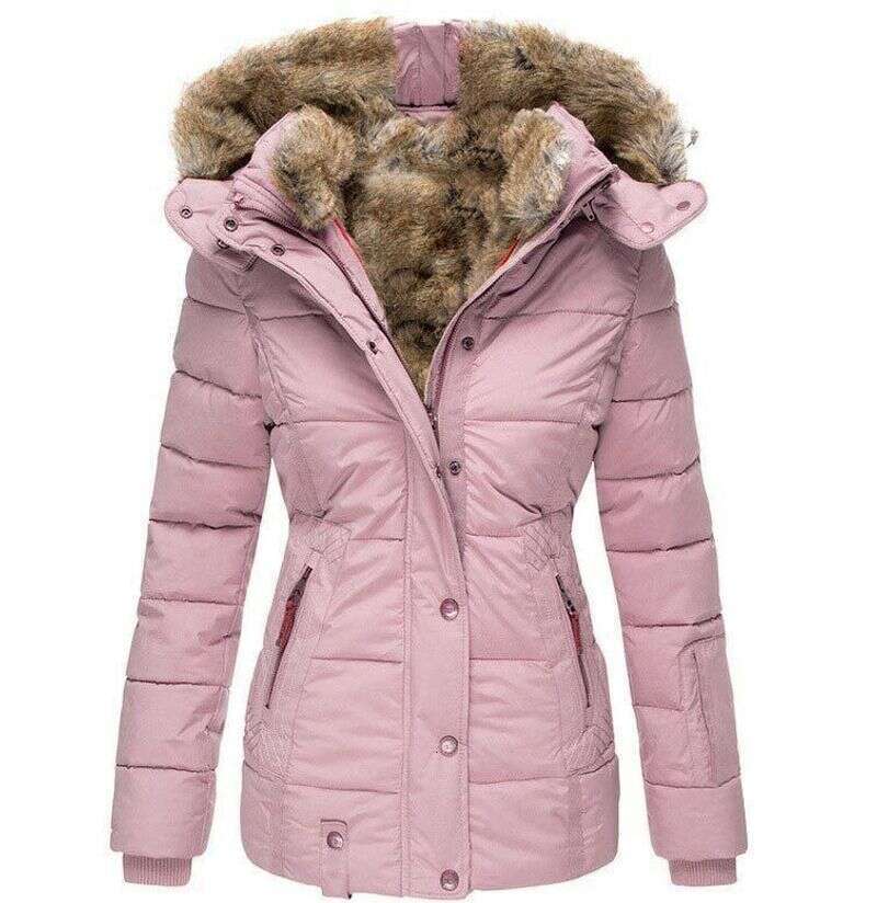 Women's Clothing Winter Warm Fur Collar Women's Zipper Long Sleeved Slim Hooded Cotton Coat