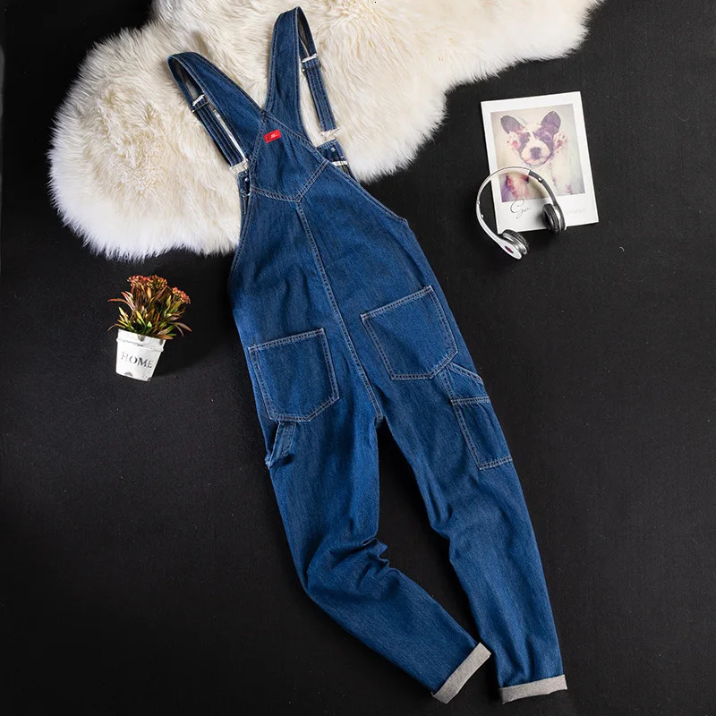 Denim Blue Trouser Men Bib Overalls Pants Jumpsuit Straight Jeans Hip Hop Big Pocket Korean Cargo Casual Trousers Clothing 250804