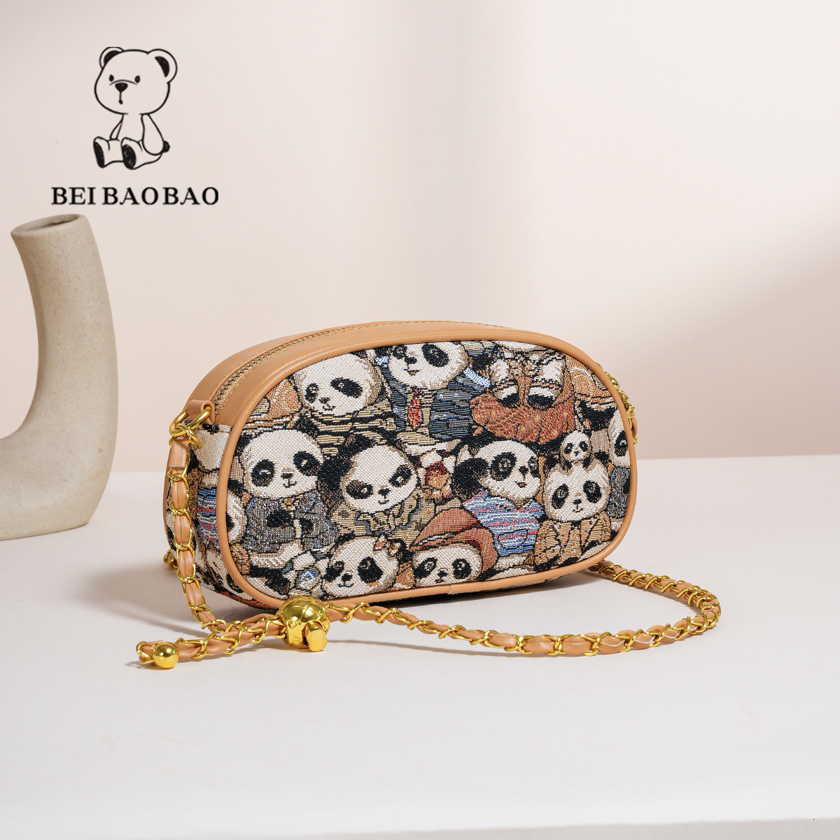2025 New Chain Embroidered Bear Canvas Small Round Fashion Single Shoulder Crossbody Bag ddmymoon