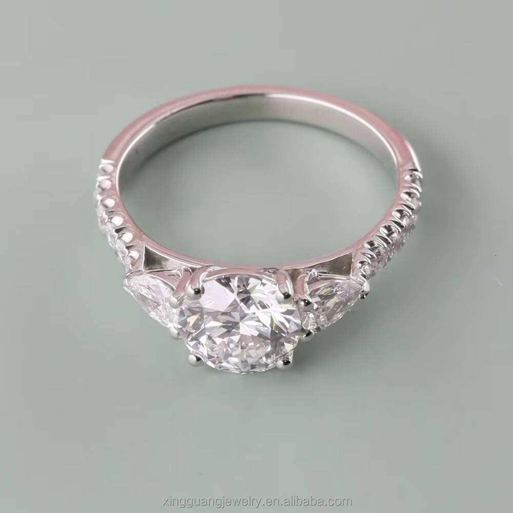 Hot Sale Trilogy Style 1.0CT GRA Moissanite Round Custom 14K White Gold Engagement Wedding Dia Ring Women Men