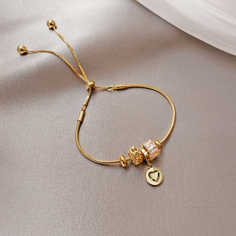 Korean Dongdaemun Fashion Dia-Studded Small Waist Heart Simple New Ins Trendy Personality Bracelet for Women