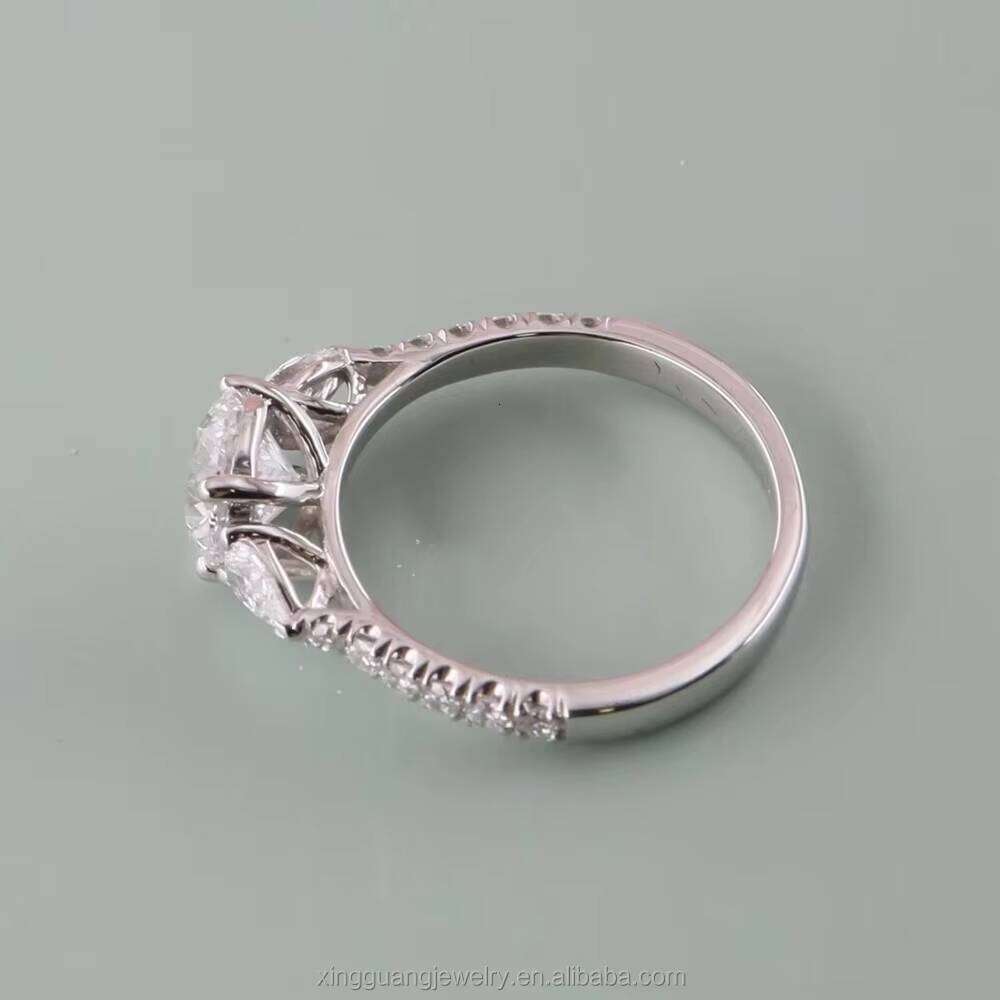 Hot Sale Trilogy Style 1.0CT GRA Moissanite Round Custom 14K White Gold Engagement Wedding Dia Ring Women Men