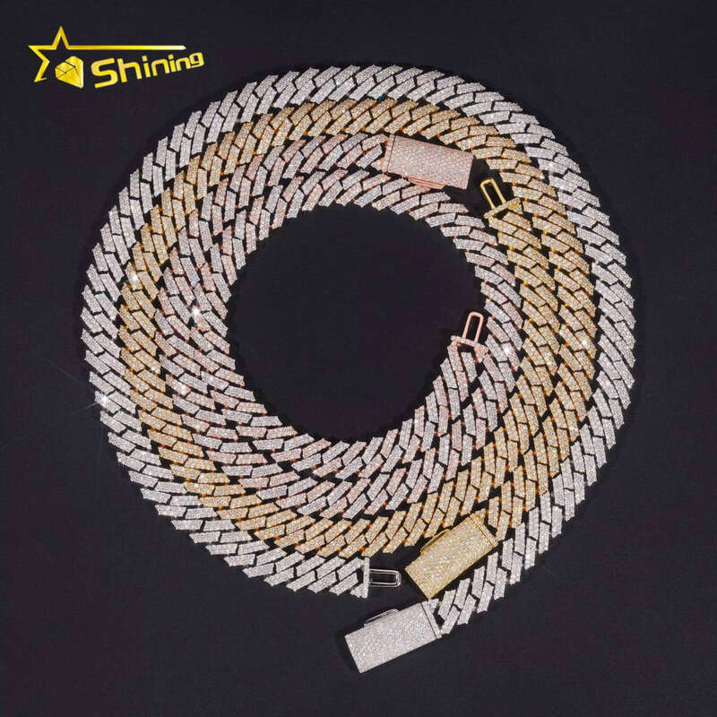 Promotion Factory Price Hip Hop Jewelry 12mm Solid Sterling Sier Gold Plated GRA VVS Iced Out Moissanite Cuban Link Chain