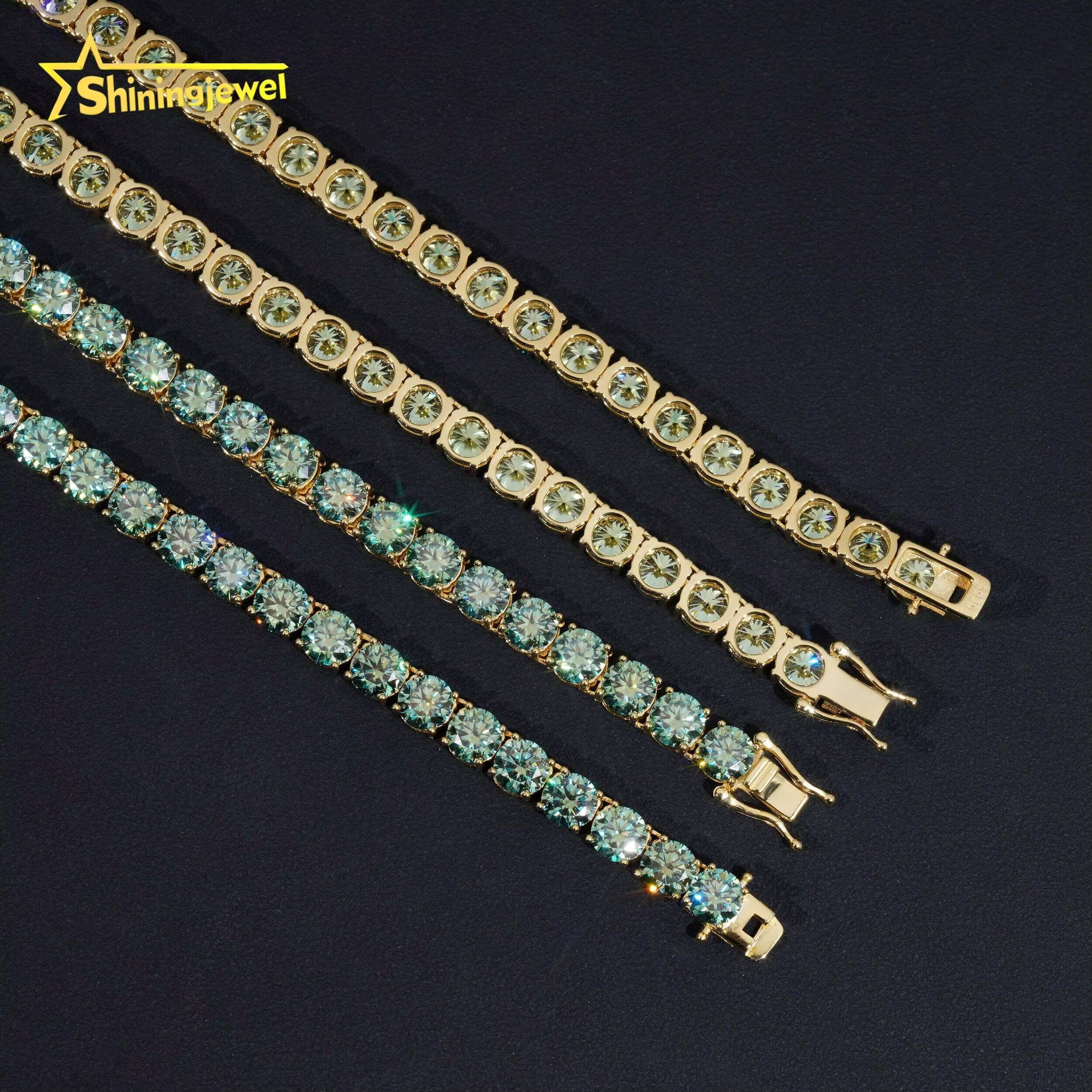 Hip Hop Jewelry 925 Sterling Silver 6.5mm Green Moissanite Tennis Chain GRA Certificated High Quality Men Women Tennis Necklace