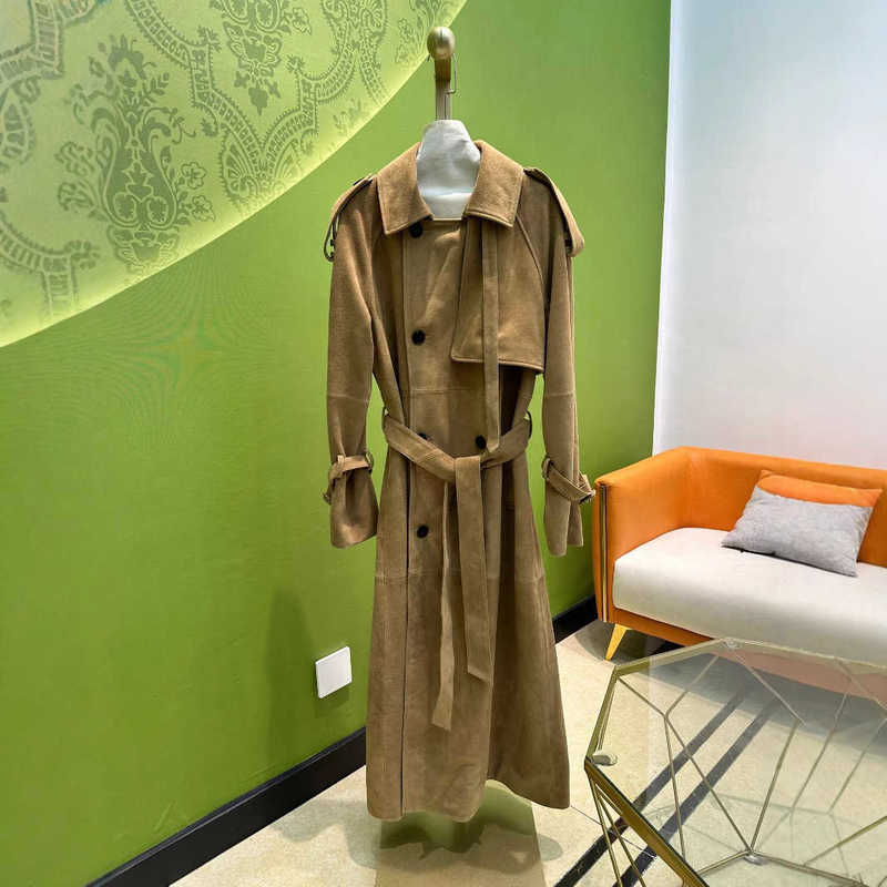 Women's Trench Coats Designer Women Coat 2025 Autumn Winter New Fashion Simple Collar Epaulet Double Breasted Loose Slimming Extended Suede Shearling Jacket
