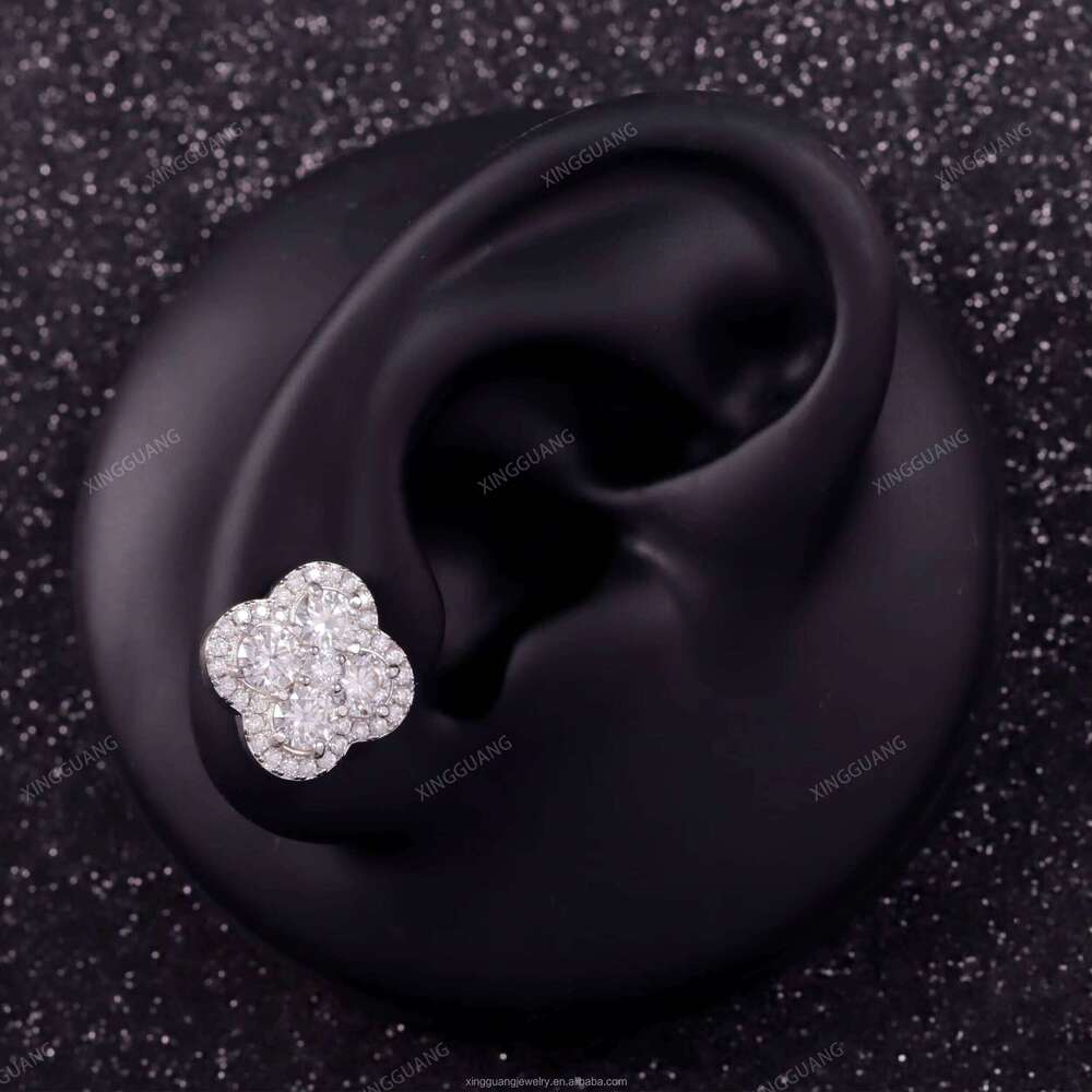 XG RTS Four Leaf Dia Stud Clovers Fashion Sier Moissanite Fine Jewelry Earrings for Men Women