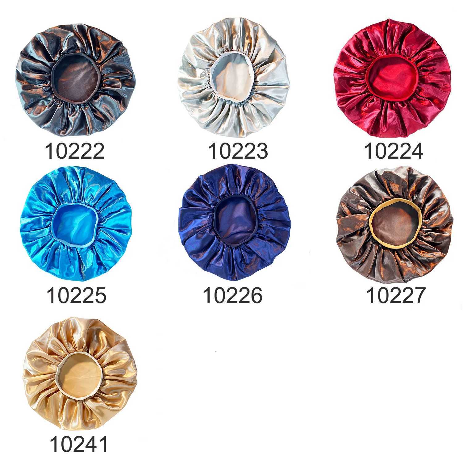 New Women Oversized Silky Hair Soft Elegant Bonnet Solid Color Satin Bonnet Sleeping Night Cap Elastic Shower Bath Hats Z250808
