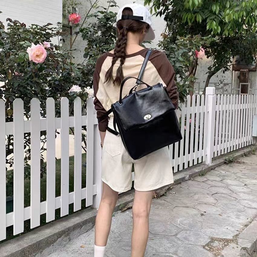 2025 Autumn New Women s Backpack New Wax Leather Women s trend Large Capacity Student Commuter Backpack Travel Backpack Autumn New Designer Backpack