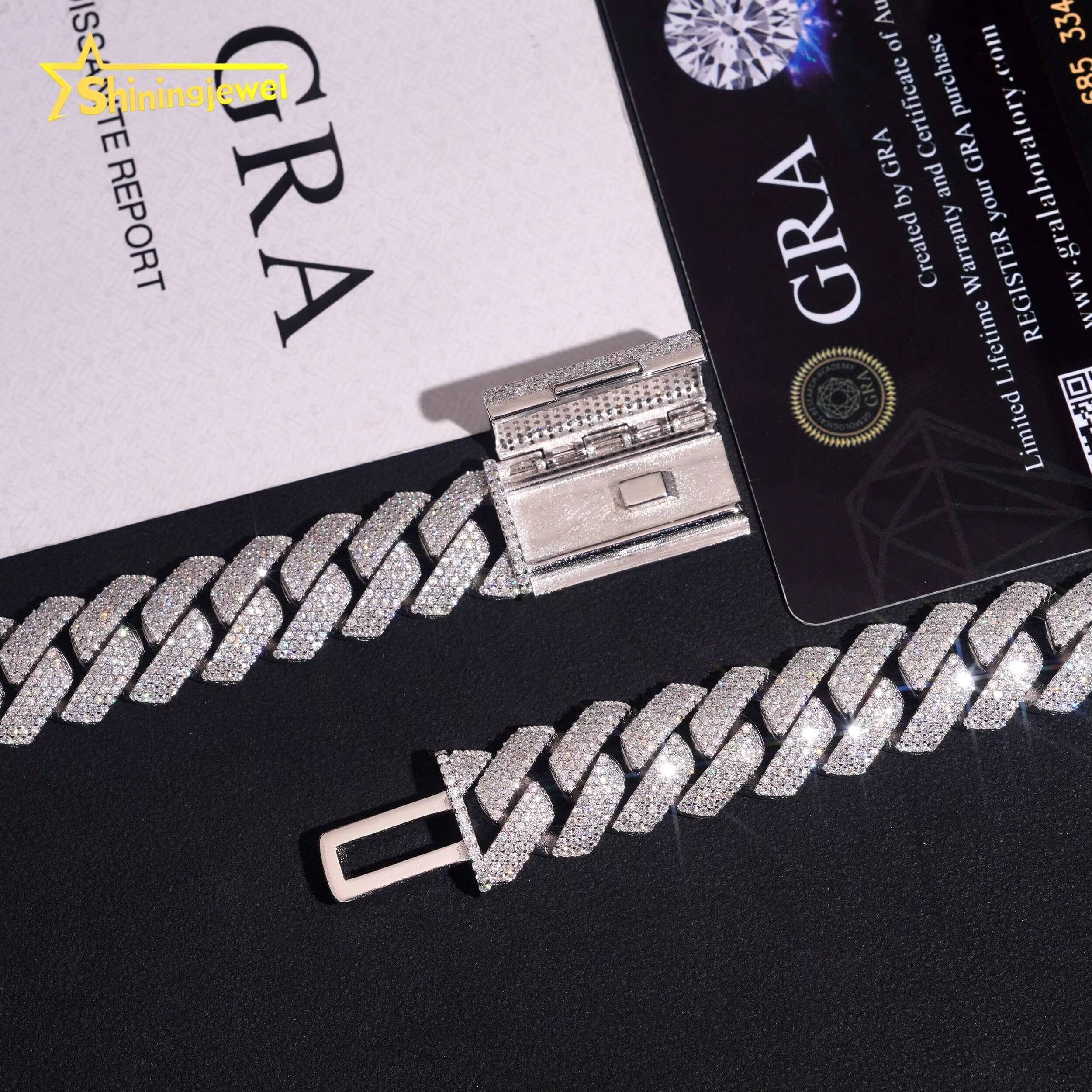 Iced Out Jewelry Hip Hop15mm 3Row Moissanite Necklace S925 Gold Plated Pass Diamond Test VVS Moissanite Diamond Cuban Link Chain