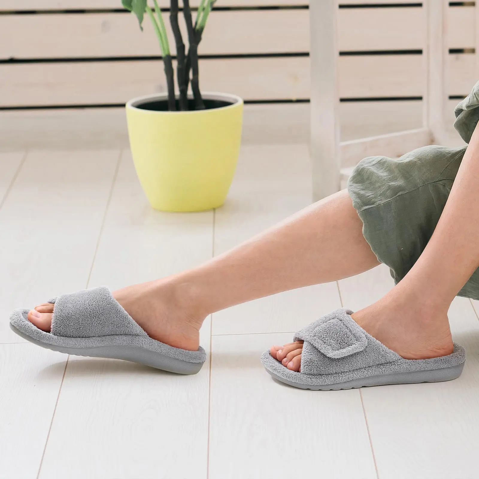 Comwarm Adjustable Fur Women Slippers Fashion Fluffy Women House Slippers Orthopedic Open Toe Women Cotton Shoes Arch Support 250730