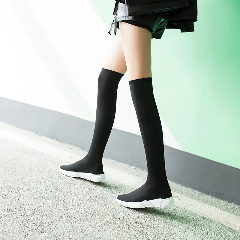 Sexy Sock Boots Knitting Stretch Warm High Heels For Women Fashion Knee Spring Autumn Booties Female 250801