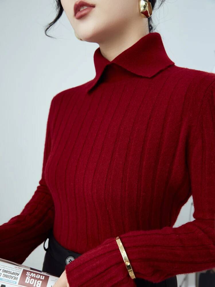 2025 Autumn Winter Sweaters New Polo Collar Women Knitted Sweater Long Sleeve Slim Fit Pullovers Soft Warm Bottoming Tops dongdumaoyi
