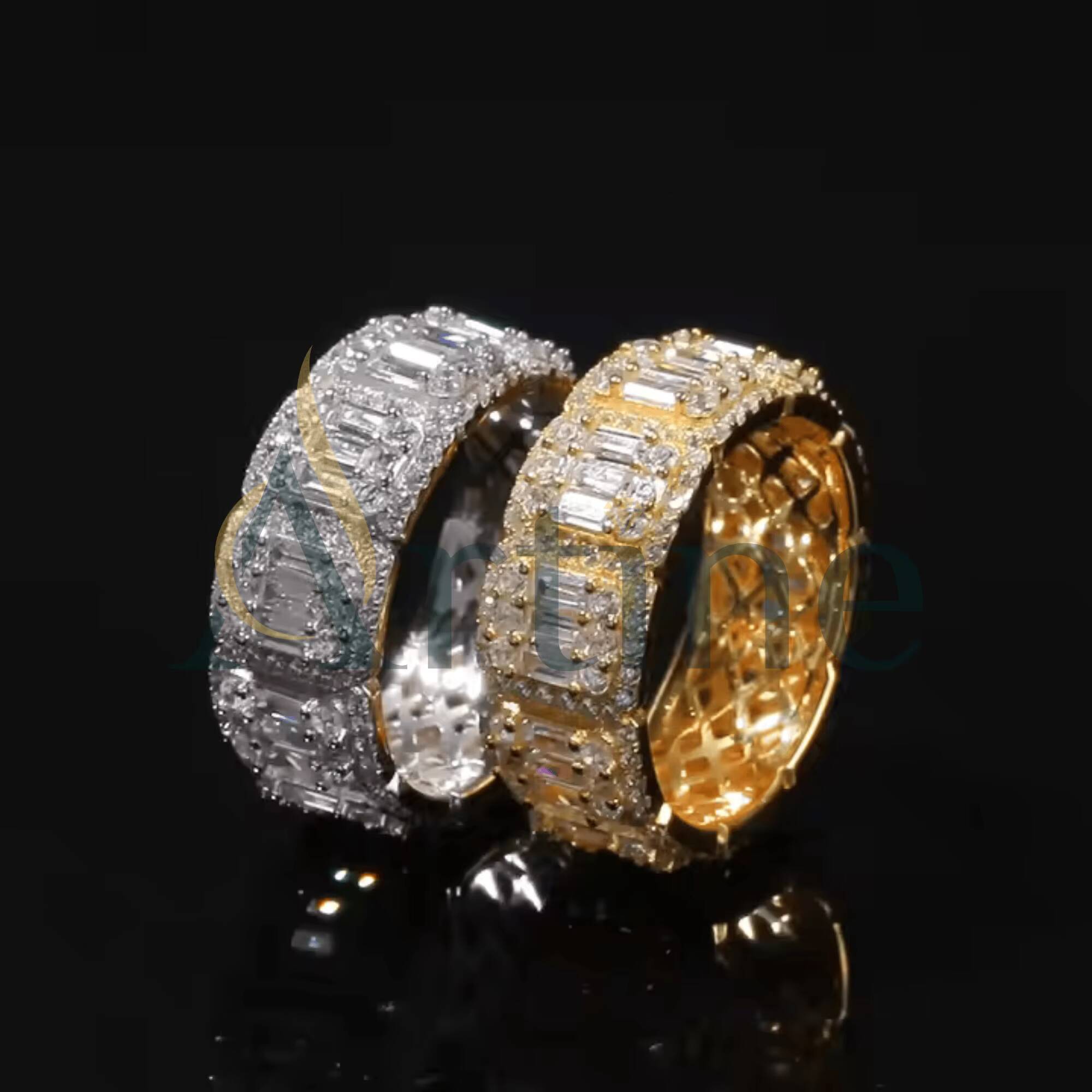 Wholesale Hip Hop Jewelry Iced Out Brass Bling Ring 8 mm Cubic Zirconia Iced Out Wedding Ring