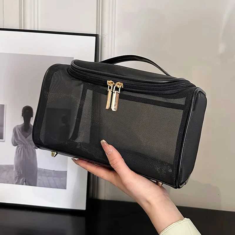 Travel Clear Cosmetic Bags Small Large Black Makeup Bag Portable Mesh Toiletry Organizer Case Large Capacity Zipper Storage Pouch Y250808