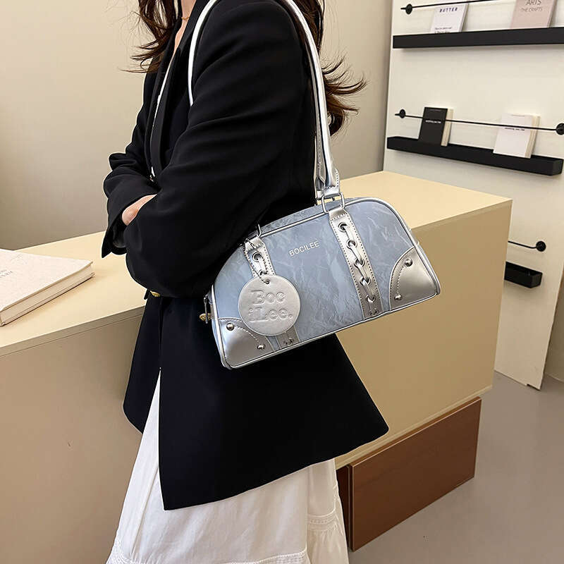 Korean Style Spring Versatile Underarm 2025 New Fashion Color-Block Casual Commuter Shoulder Boston Bag