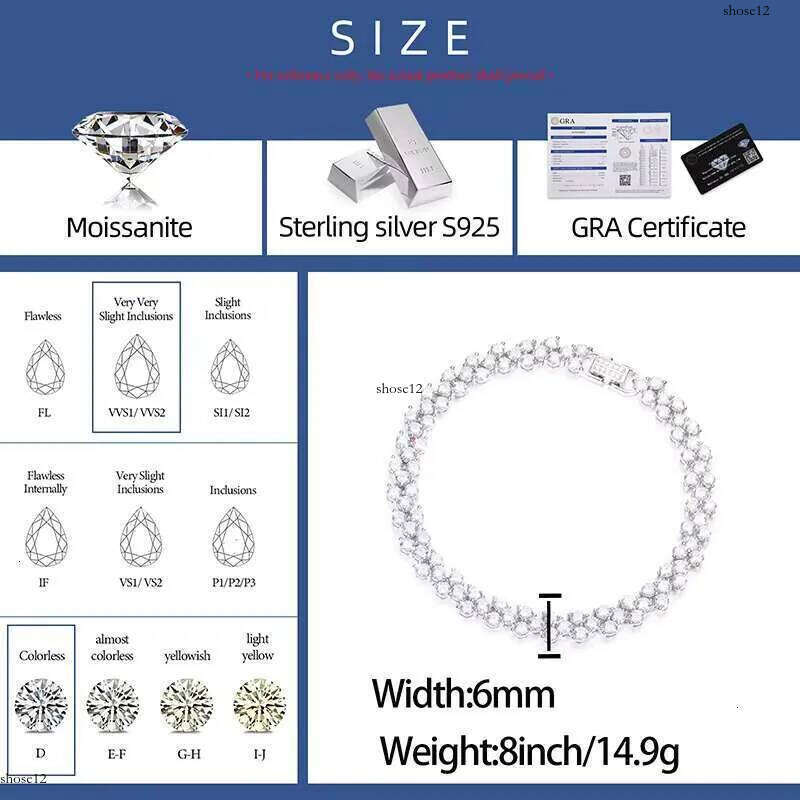 Fine Jewelry 6mm Sterling Sier D VVS1 Dia Gifts Non Fade Moissanite Tennis Bracelet