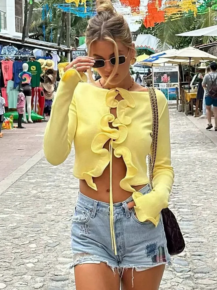 Zevity Women Fashion O Neck Lace Splicing Color Collision Knitting Sweater Female Chic Lace Up Crop Coats Chic Tops CT9030 250805