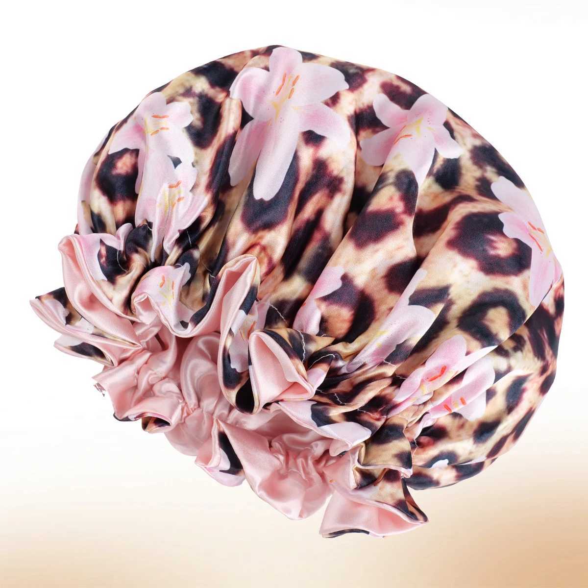 1PC Satin Bonnet for Hair Leopard Floral Print Ruffle Trim Protects Hair Lock Moisture Save Styles Sleep Cap for Women/Men Z250808