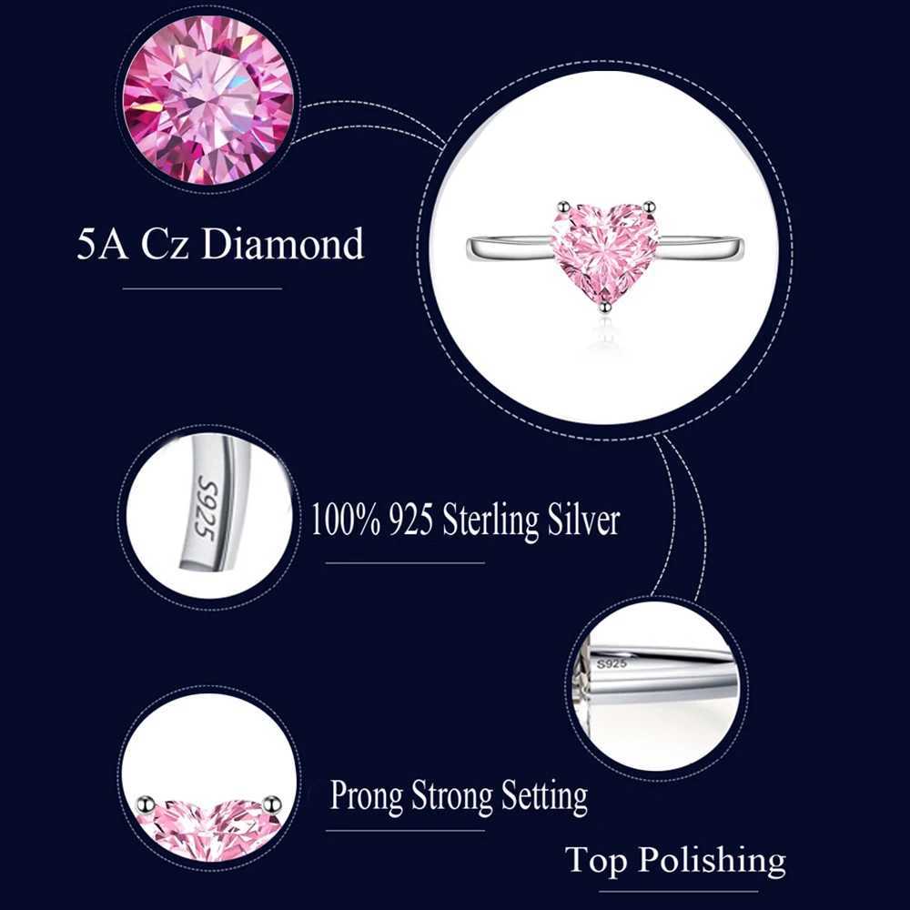 925 Sterling Silver 1CT Pink Heart Shape CZ Stone Wedding Band Promise Rings for Women Fine Jewelry Lover Gifts SR046 Y250808
