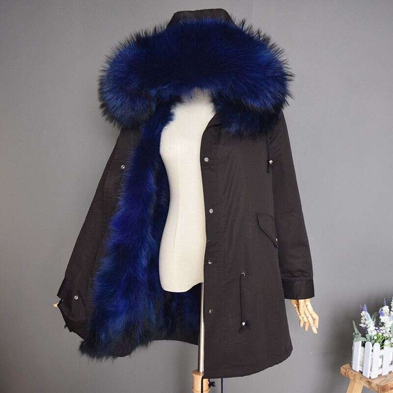 Women's Clothing Raccoon Lining Collar Large Size Parka Real Fur Coat