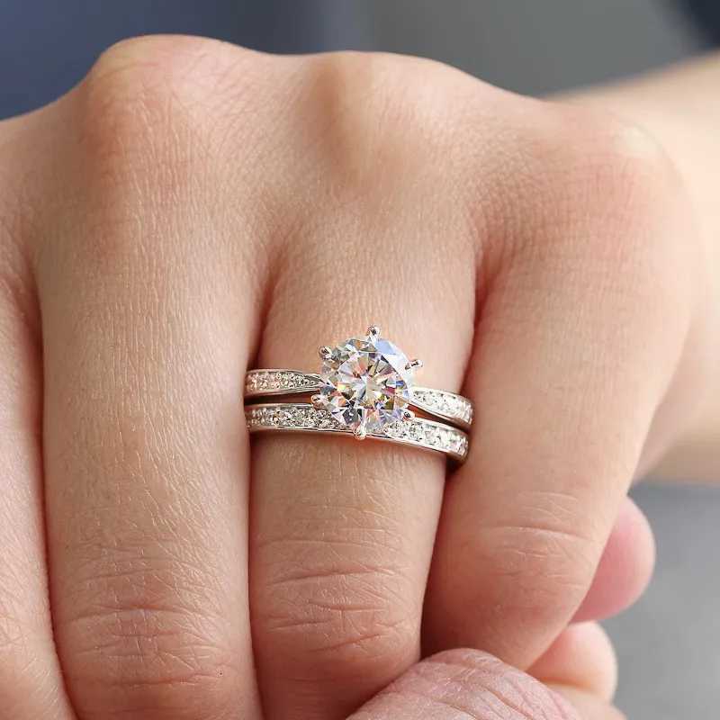 925 Sterling Silver Bright 6 Claws Cubic Zirconia Rings Set for Women Elegant Gorgeous 2Pcs/Set Wedding Band Jewelry Trendy Y250808