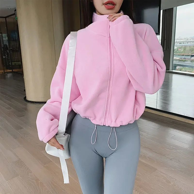 Women Loose Cropped Jacket Zipper Sweatshirt Y2k Long Sleeve Coat Cardigan Sportswear Streetwear Drawstring Tops Clothing 250808