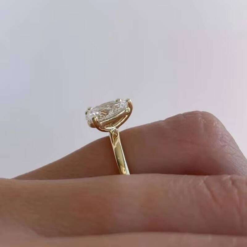 Custom Moissanite Lab Synthesis Dia Ring Real Gold Two Stone Engagement Wedding Rings for Women