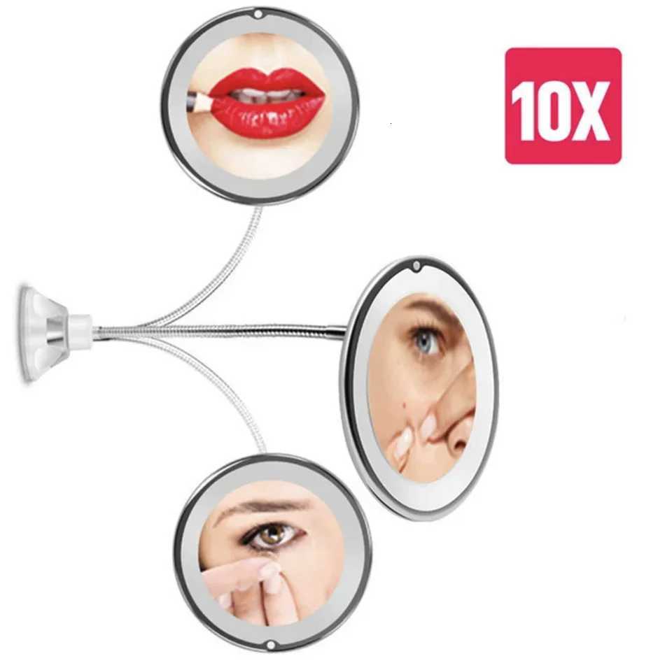 6.8 Flexible Gooseneck 10x Magnifying LED Lighted Makeup Mirror Bathroom Magnification Vanity Mirror with Suction Cup 360 Degrees Z250807