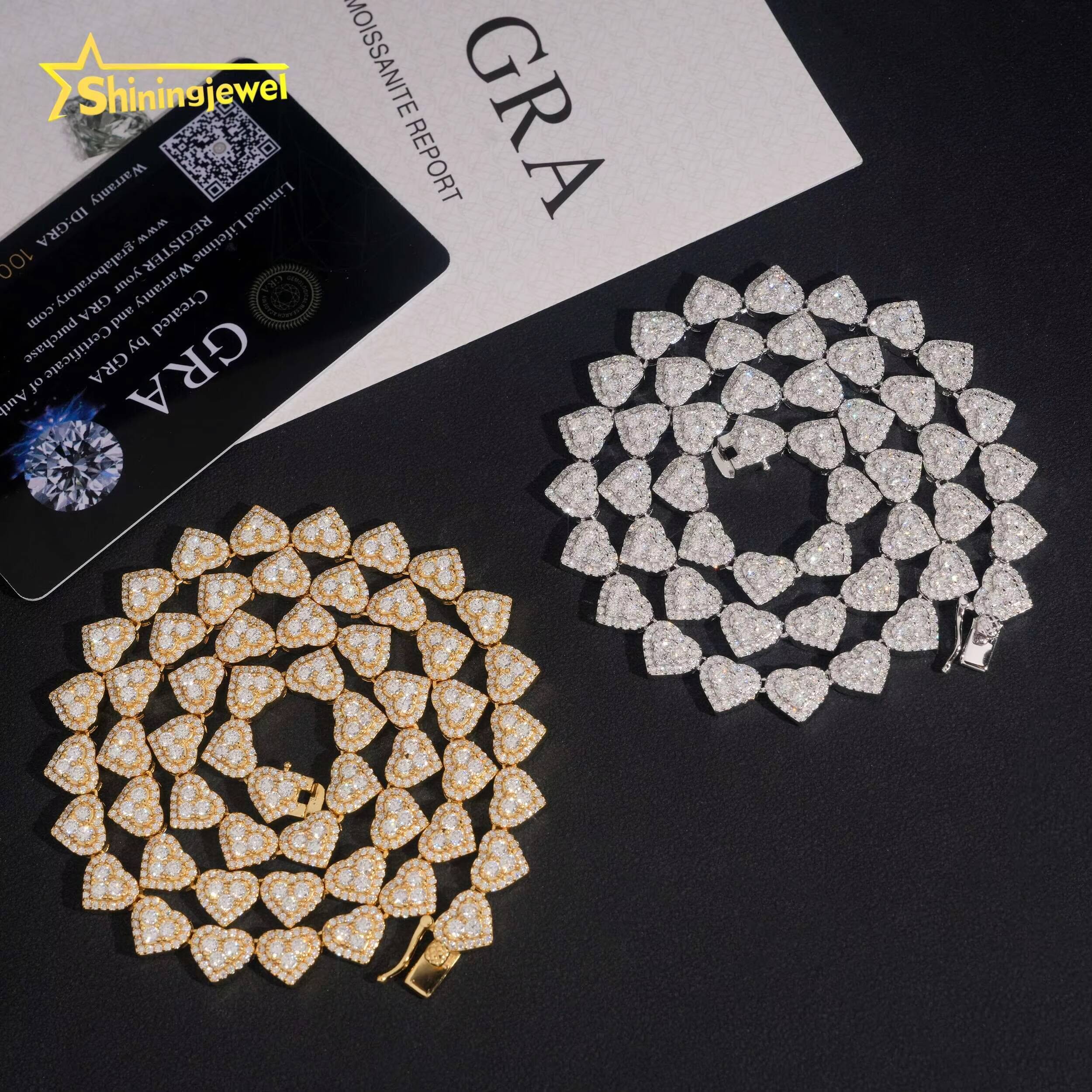 Hot Selling Heart Cuban Link Chain 925 Sterling Silver Moissanite Hip Hop Jewelry Custom Chains Men Iced Out Diamond Necklace