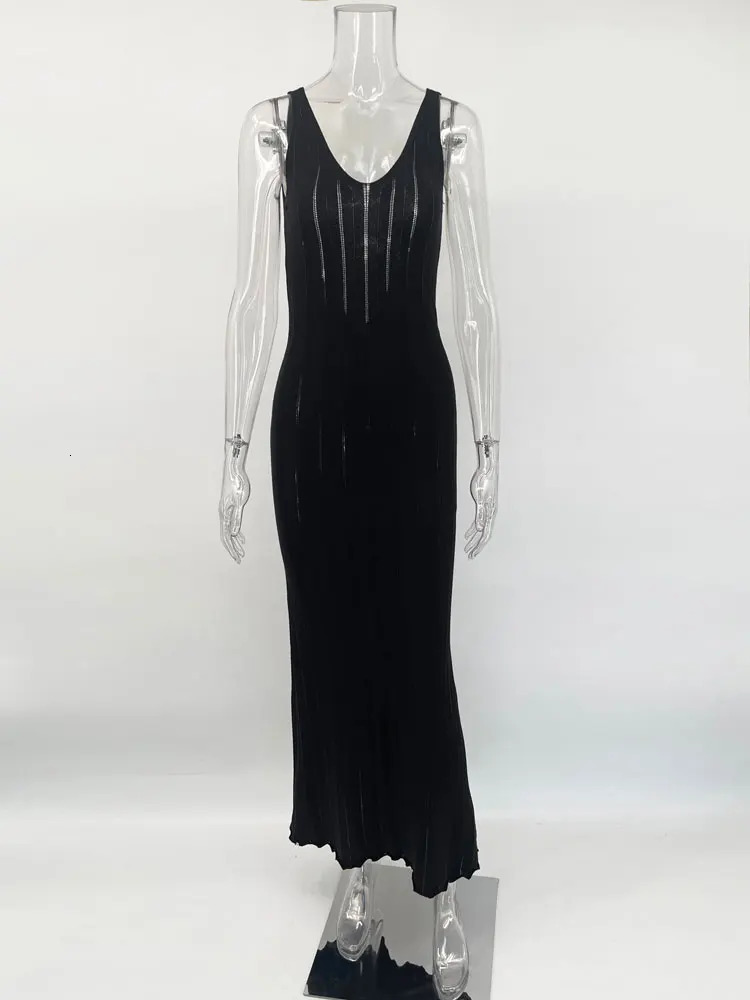 Tossy Summer Knit Ribbed Maxi Dress Female Slim Hollow Out Backless High Waist Fashion Beach Holiday Clothes Long Dress Womens 250804