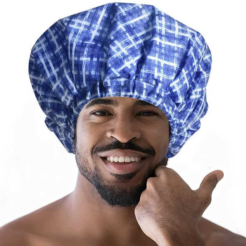 2 Layer Waterproof Oxford Cloth Shower Cap Long Hair Oil Print Hat Suitable for Men with Thick Long Braided Hair Z250808