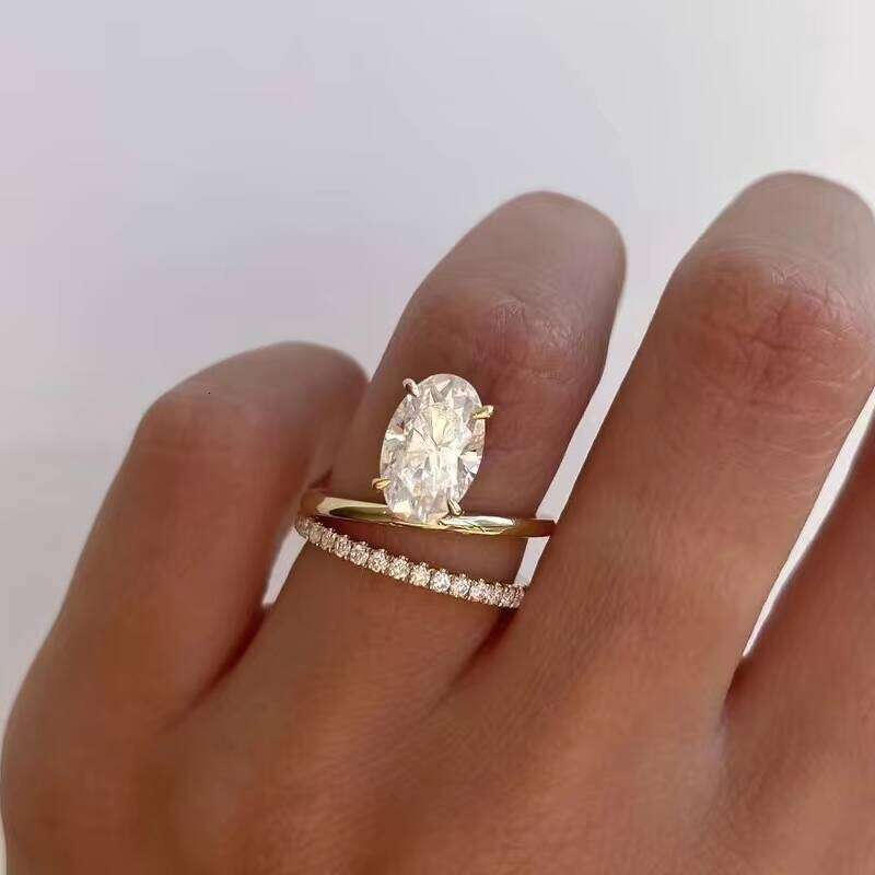 Fine Jewelry 14K Gold Eternity Oval Cut Vvs1 Moissanite Pass Dia Test Women Ring