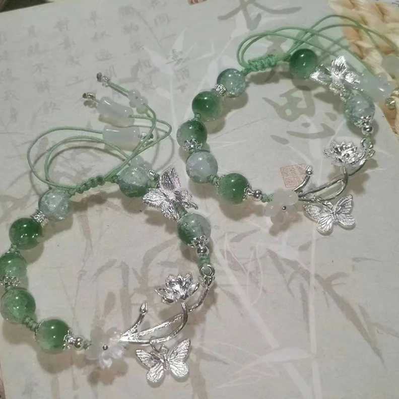 Chinese Style Lotus Butterfly Beaded Bracelets for Women Fashion Green Bead Handmade Bracelets Exquisite Sweet Jewelry Gifts Z250807