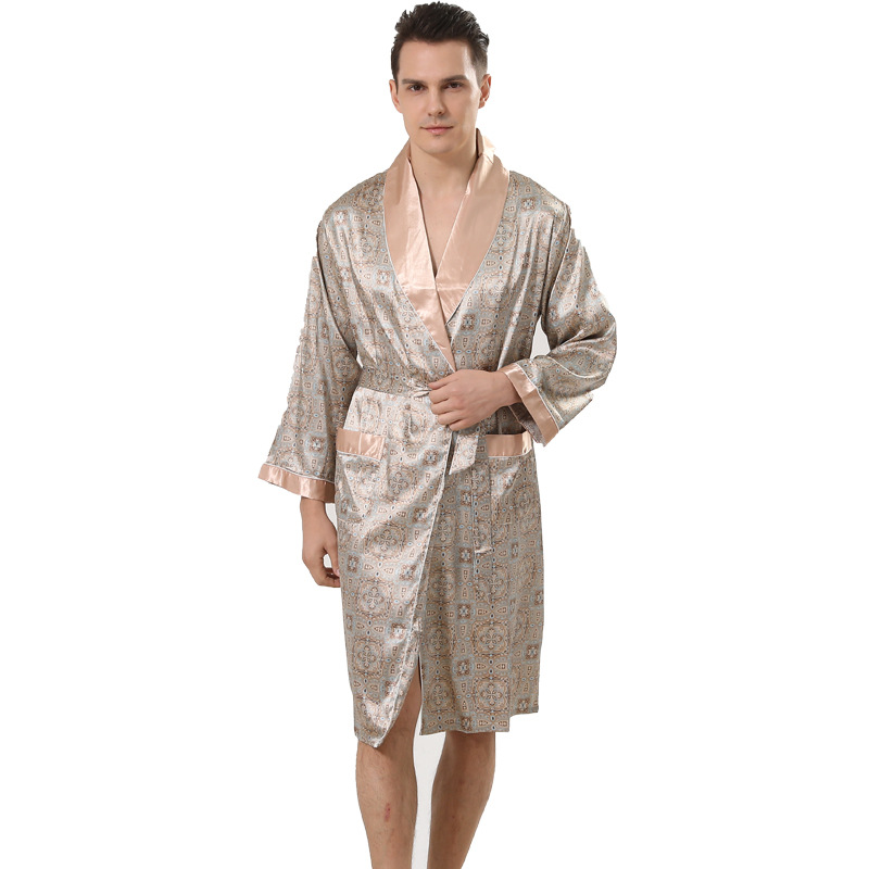 Mens Silk Satin Pajamas Pajama Pyjamas Robe Long Sleeves Bathrobe Silk Kimono Stripe Sleepwear Robe Bathrobe Night Dressing Gown