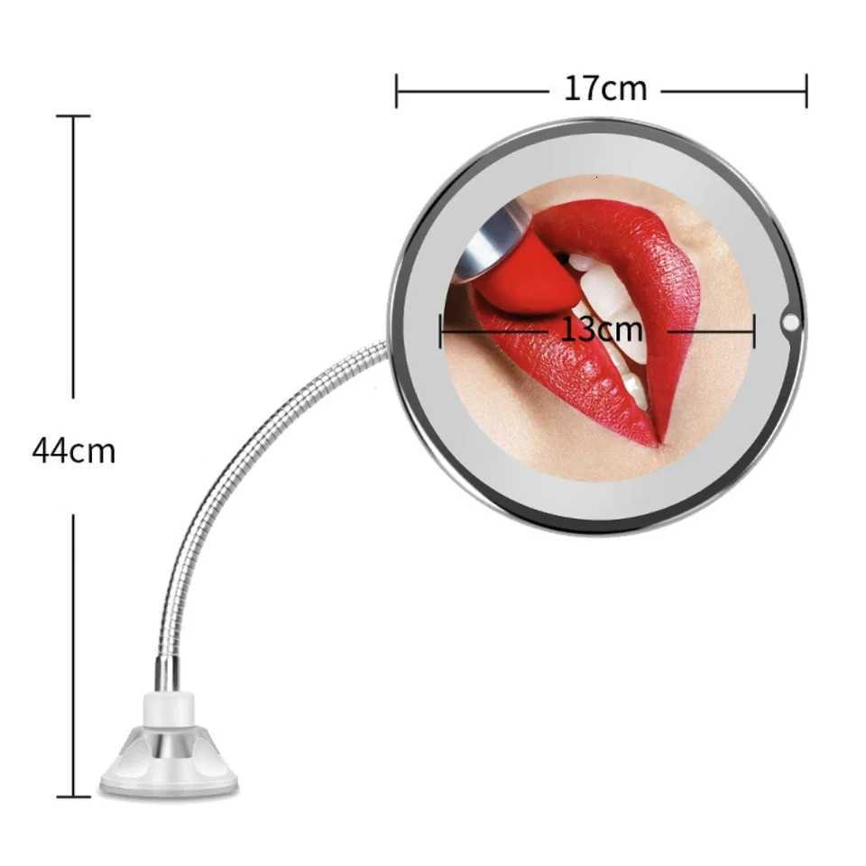 6.8 Flexible Gooseneck 10x Magnifying LED Lighted Makeup Mirror Bathroom Magnification Vanity Mirror with Suction Cup 360 Degrees Z250807