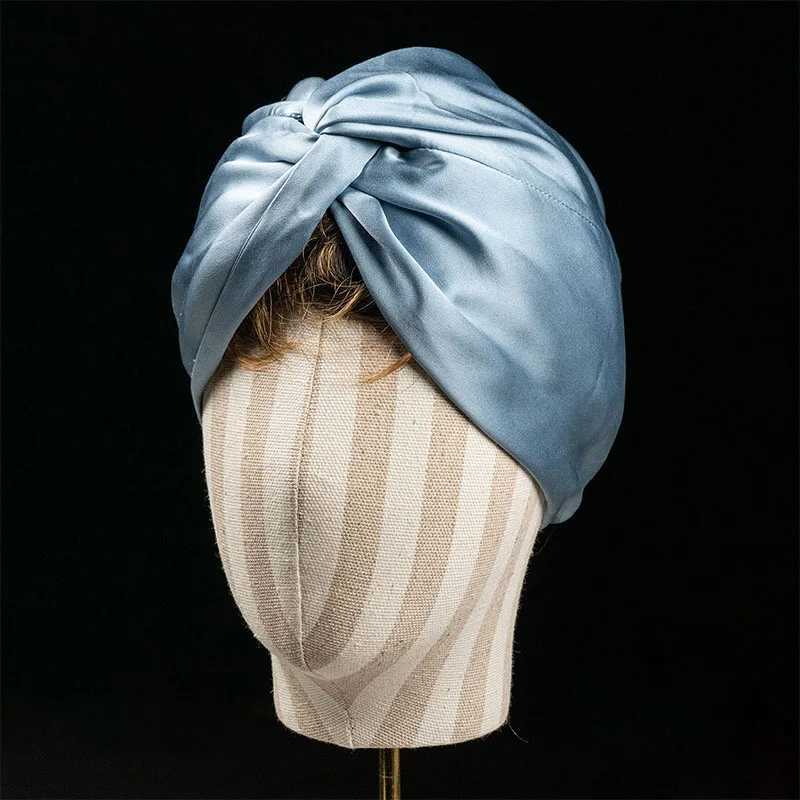 Double Layer Real Silk Sleeping Caps Adjustable Knotted Women Night Bonnet Satin Hair Wrap Elastic Head Cover for Long Hair Z250808