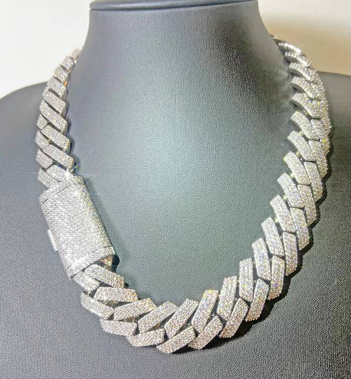 Popular Style Heavy Moissanite Cuban Chain 20mm 24mm Wide S925 Silver Men Chain Hip Hop Necklace VVS Moissanite Cuban Link Chain