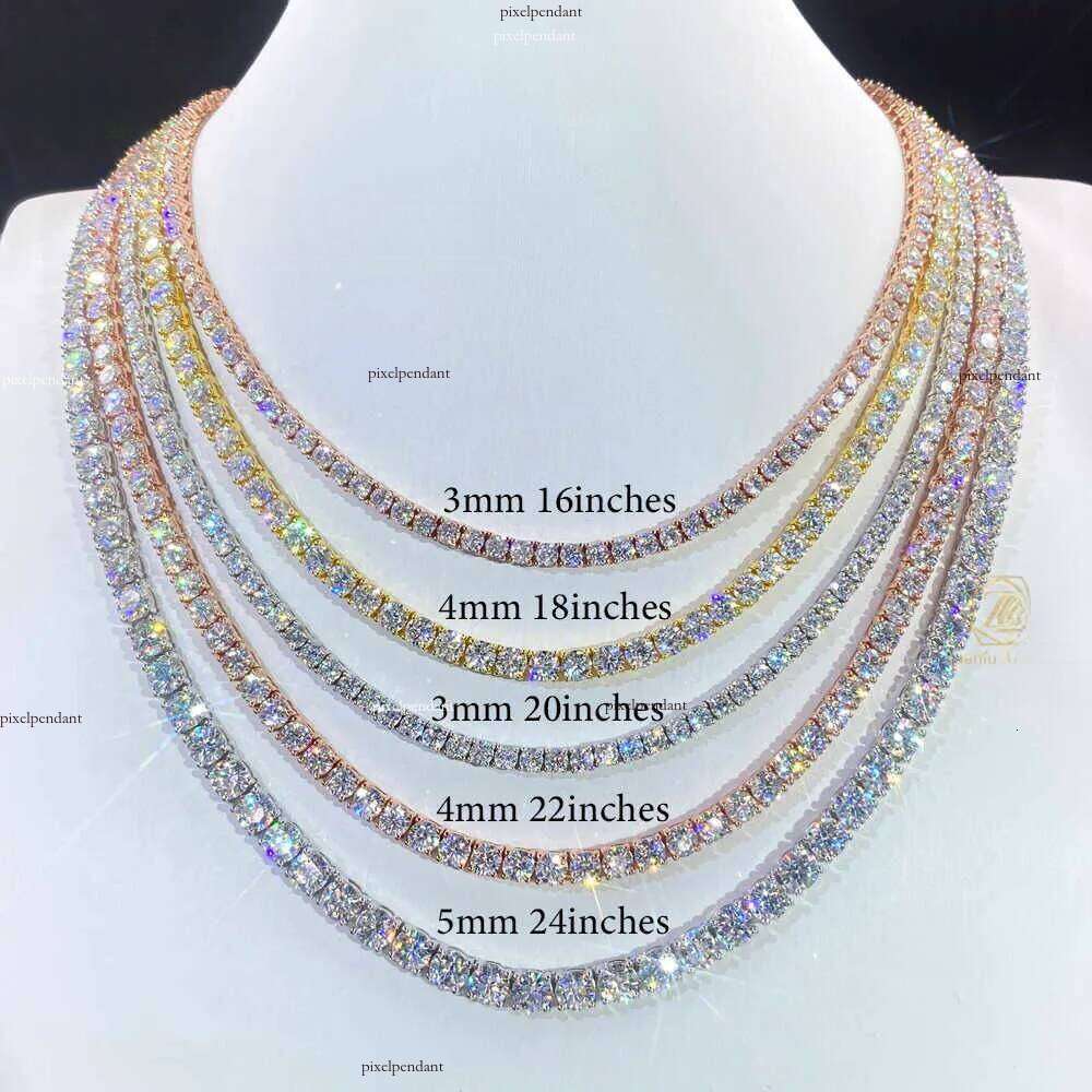 Factory Wholesale Vvs Moissanite Tennis Chain 3MM 4MM 5MM High Quality 10K Gold Plated Sier Find Jewelry Necklace Bracelet
