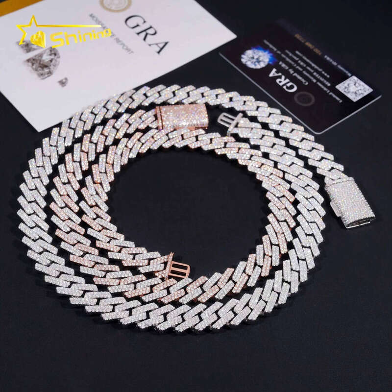 Hip Hop Jewelry High Quality 15mm Two Row Popular Sier Moissanite Iced Cuban Link Chains