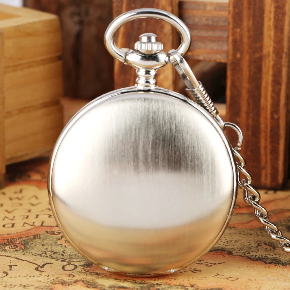 Classic Vintage Brushed Silver Mechanical Pocket Watch Hand Winding Movement Antique Timepiece Gift Men with Watch Box 250807