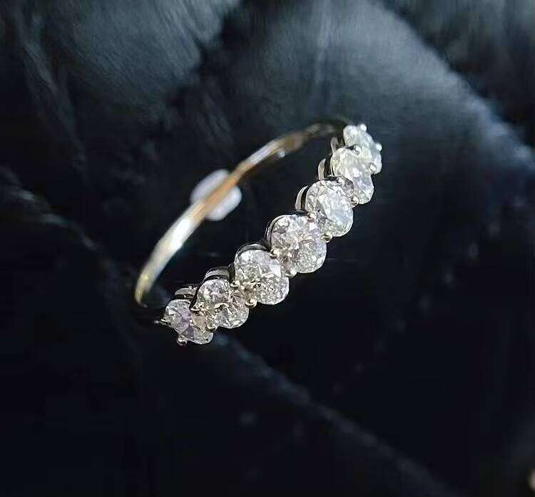 Fine 7PCS Oval Moissanite Eternity Band Ring Real 14K White Solid Gold Rings Women Wedding Engagement Jewelry