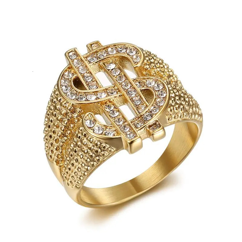 Stainless Steel Hip Hop US Dollar Money Sign Rich Bling Iced Out Punk Rings for Men Women Gift Fashion Jewelry 250717