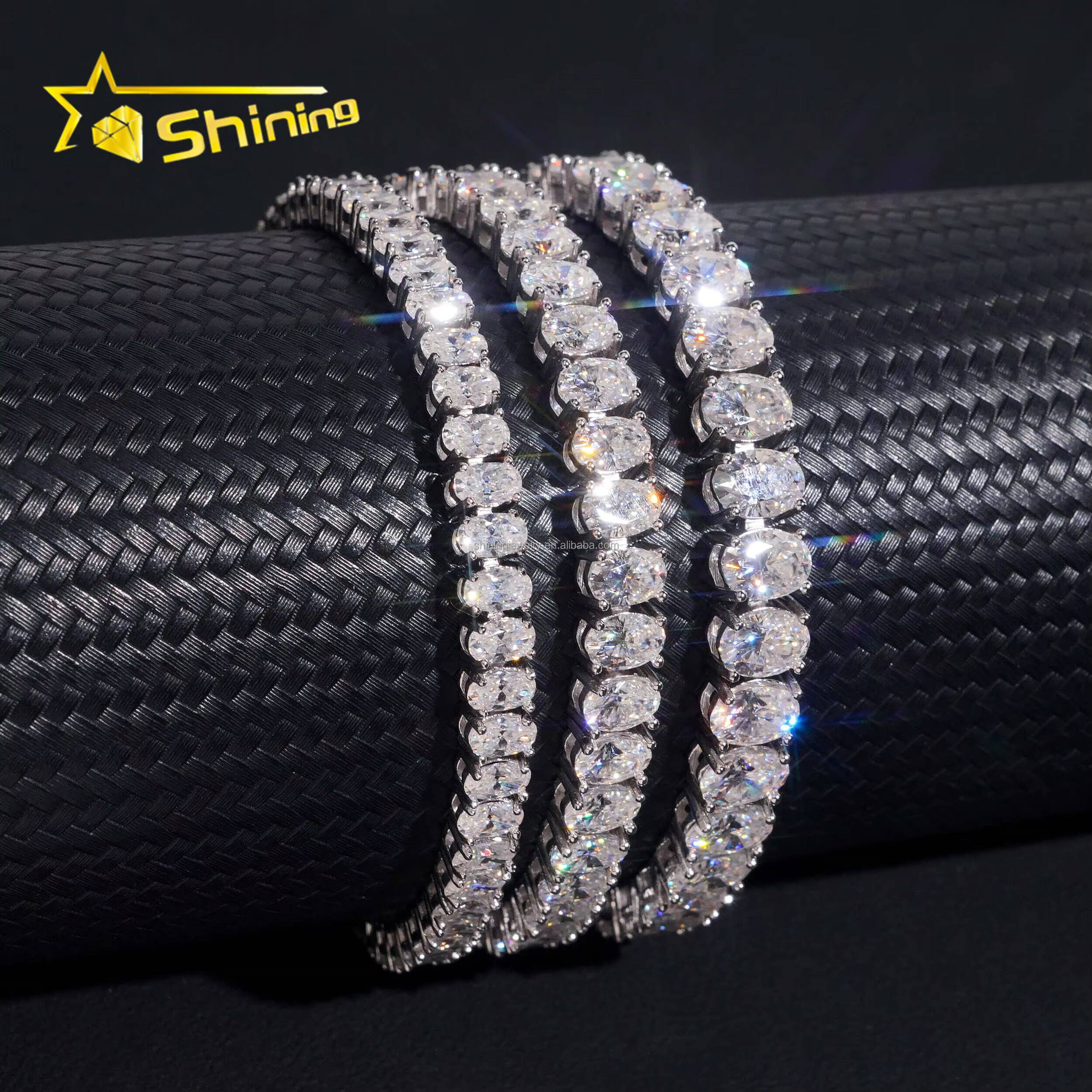 Most Popular New Arrivals Hip Hop Vvs Oval Moissanite Diamond Iced Out GRA Certificate S925 Silver Tennis Bracelet Man Gift
