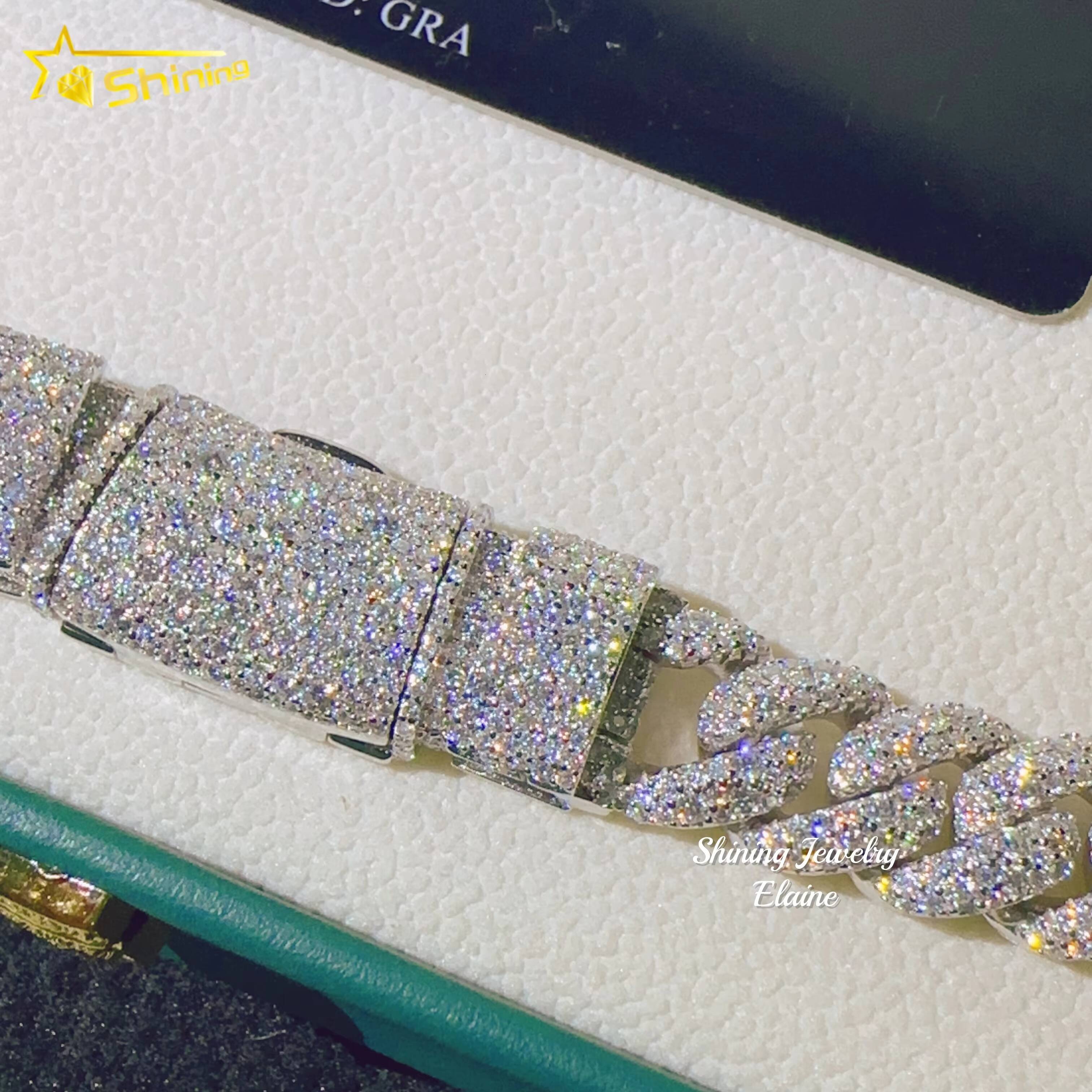 Wholesale Price 12MM Necklace 925 Sterling Silver Iced Out Hip Hop VVS Moissanite Diamond Cuban Bracelet Link Chain