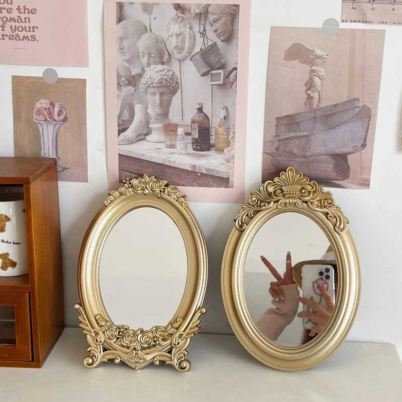 rustic French palace style carved frame table mirror gold mirror tray decorative home mirror bedroom table makeup mirror Z250807