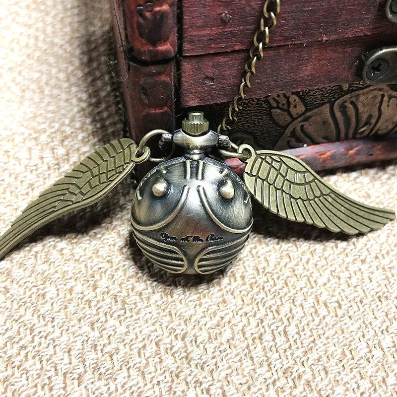 Golden Ball Pendant Snitch Ball Pocket Watch Gifts for Kids Quartz Necklace Clock Lovely Cute Fob Pocket Clock Wholesale 250807