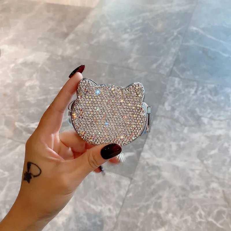 Small Cat Mirror Kawaii Makeup Mirrors with Rhinestone Handheld Pocket Vanity Mirror Bling Hand Mirror Decorative Z250807