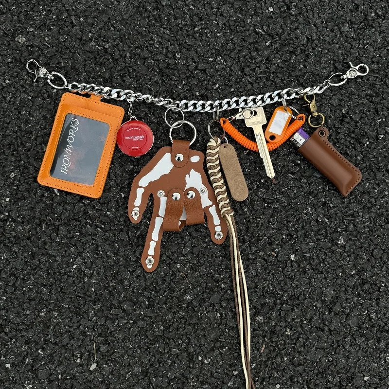 Original Punk Style Pants Chain Multi functional Skeleton Palm Weaving Rope Waist Hanging Accessories Trendy Wearing Keychain 250807