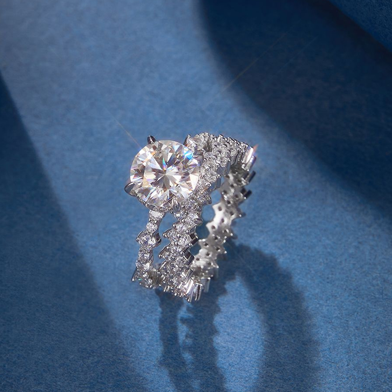 MT 3CT Miossanite Wedding Ring Women, Stackable 2-Piece Set High-Quality 925 Sterling Silver Bridal Jewelry Set Valentine's Day Gift - with GRA C