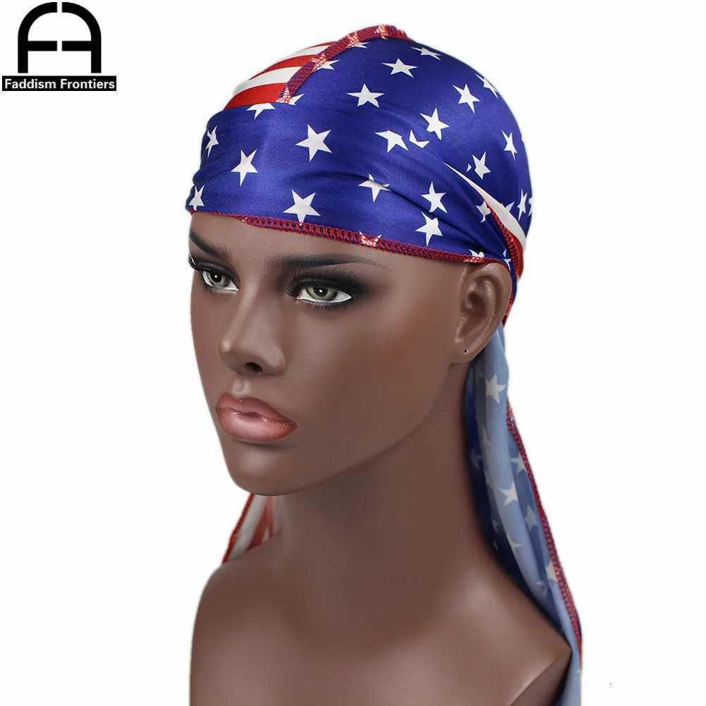 Patchwork Flag Men Silk Durag Headwrap Bandanas For Men Stars Printing Silky Durag Wave Cap Durag Z250808